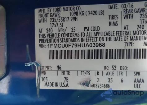 2017 Ford Escape S from USA, damaged, VIN 1FMCU0F79HUA03968